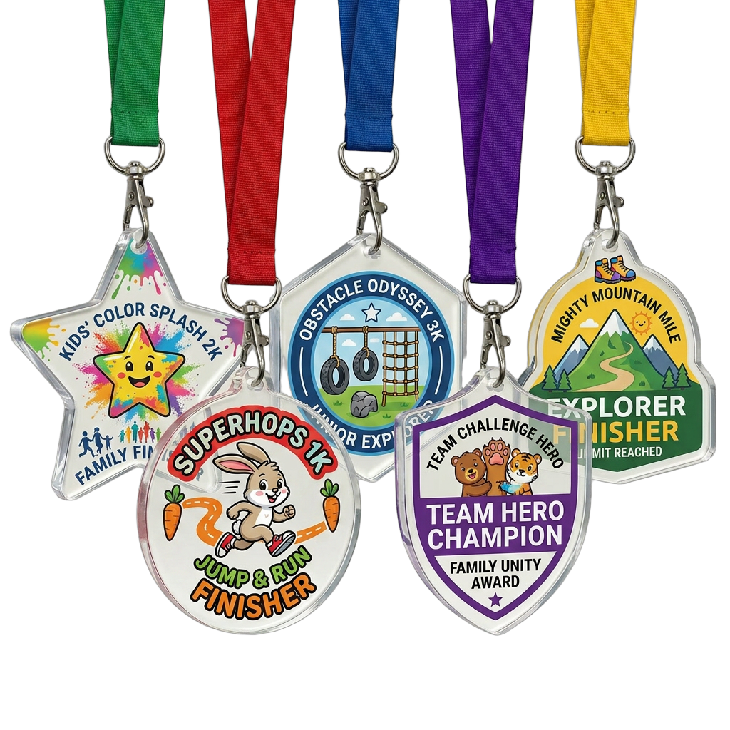 Custom Kids & Family Fun Medals — Full Color Acrylic, Any Shape, Lanyard Included | Bulk Group Order