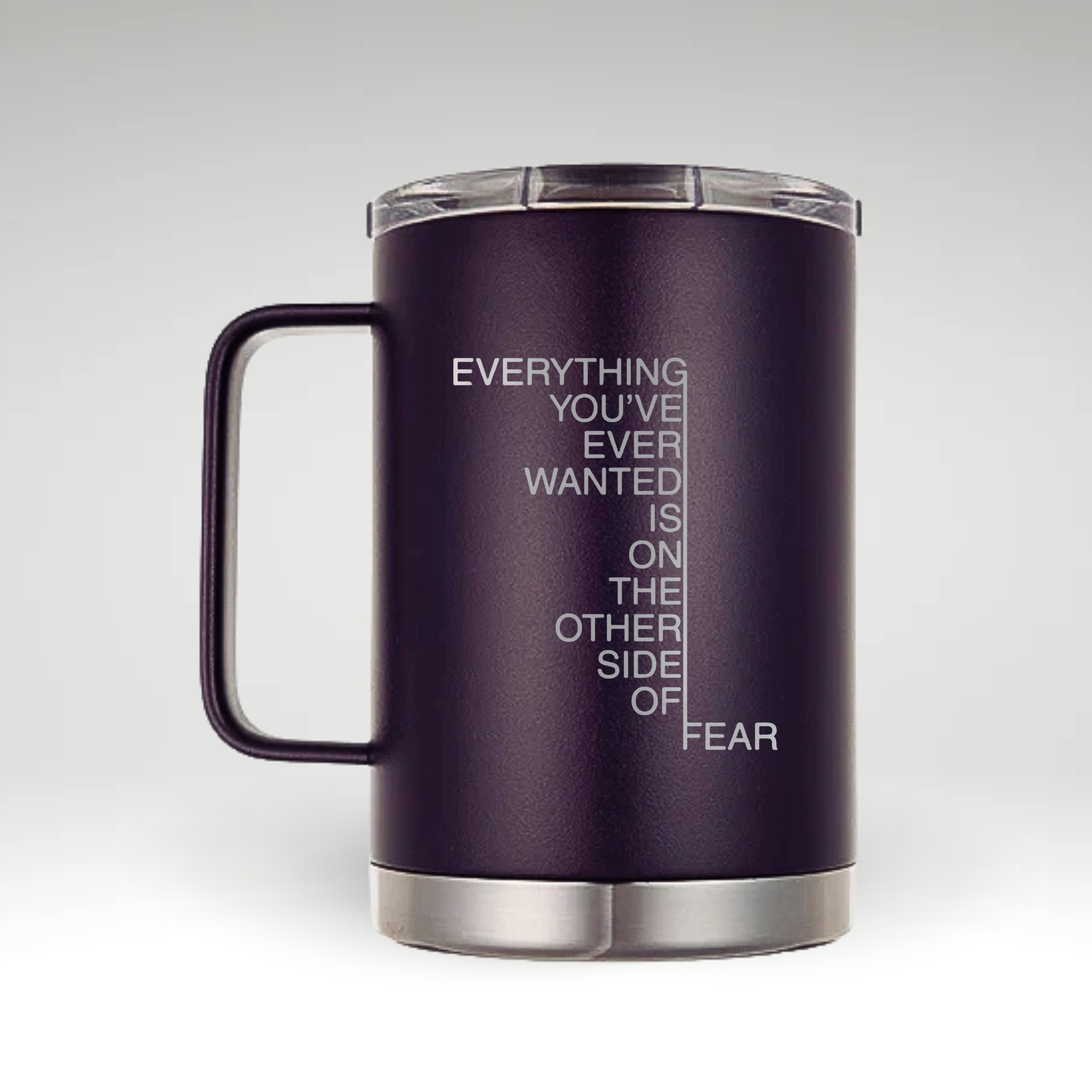 Empower Your Morning with Our Insulated Mug Sleek insulated mug with motivational quote on white background. #color_nova-purple