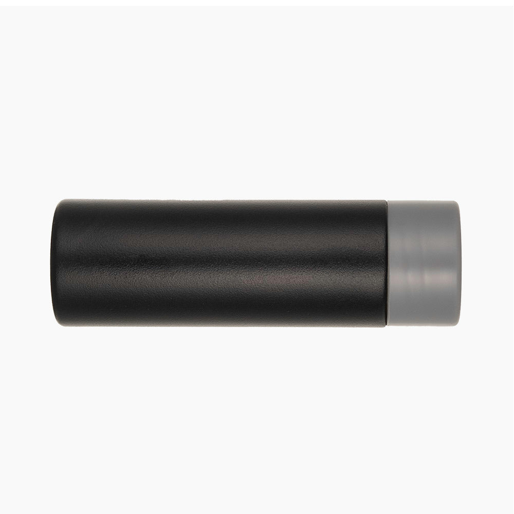 LAMOSE Maligne 1 oz insulated case in onyx black with grey cap, durable stainless steel, textured finish, side view, leakproof.