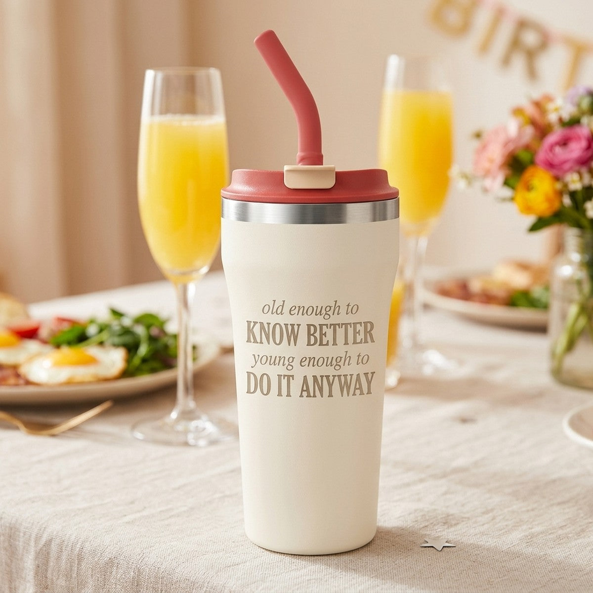 "Old Enough to Know Better" Engraved Bow 16oz — Snow