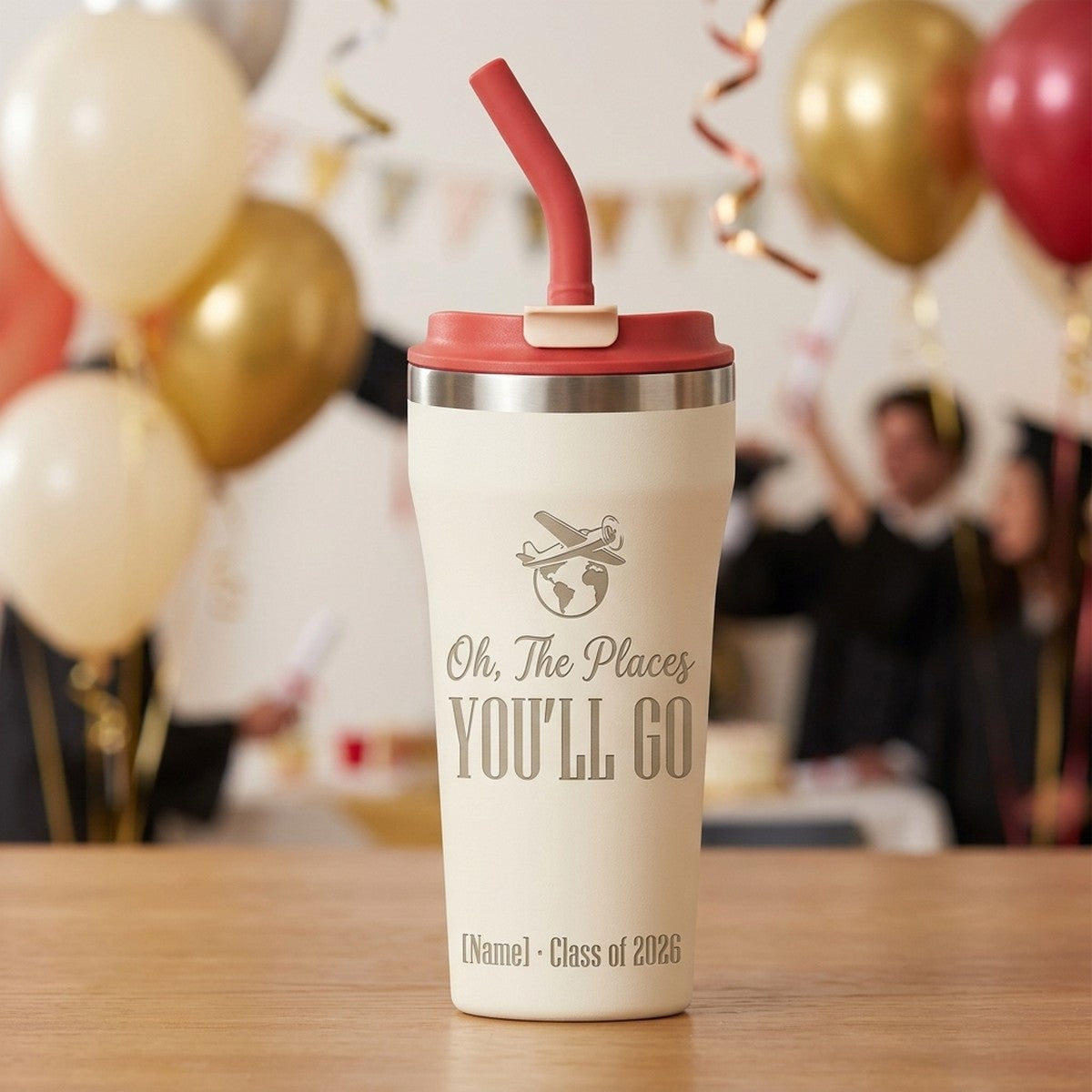 "Oh, The Places You'll Go" Graduation Bow 16oz Straw Tumbler — Snow