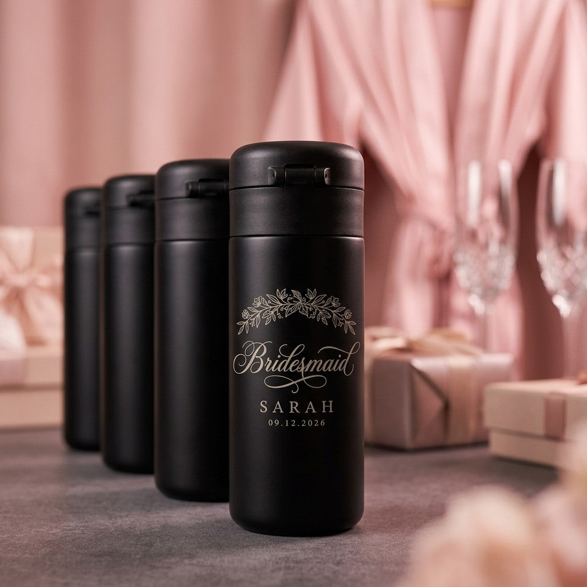 Personalized "Bridesmaid" Engraved Emerald 12oz Travel Mug — Onyx