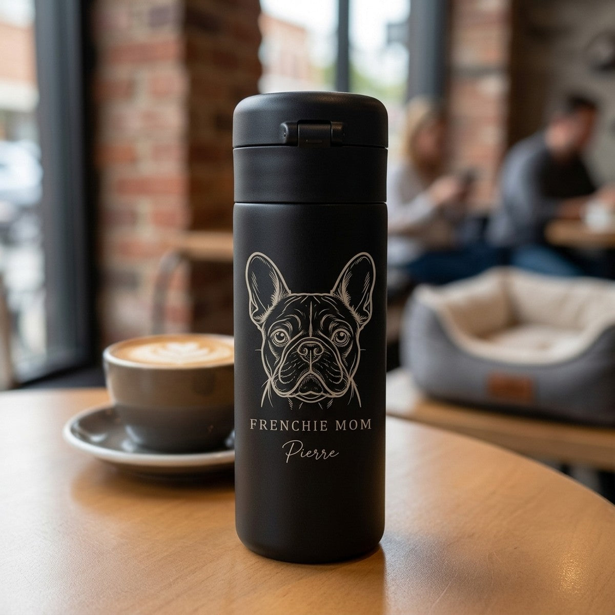 French Bulldog Line Art Engraved Emerald 12oz Travel Mug — Onyx