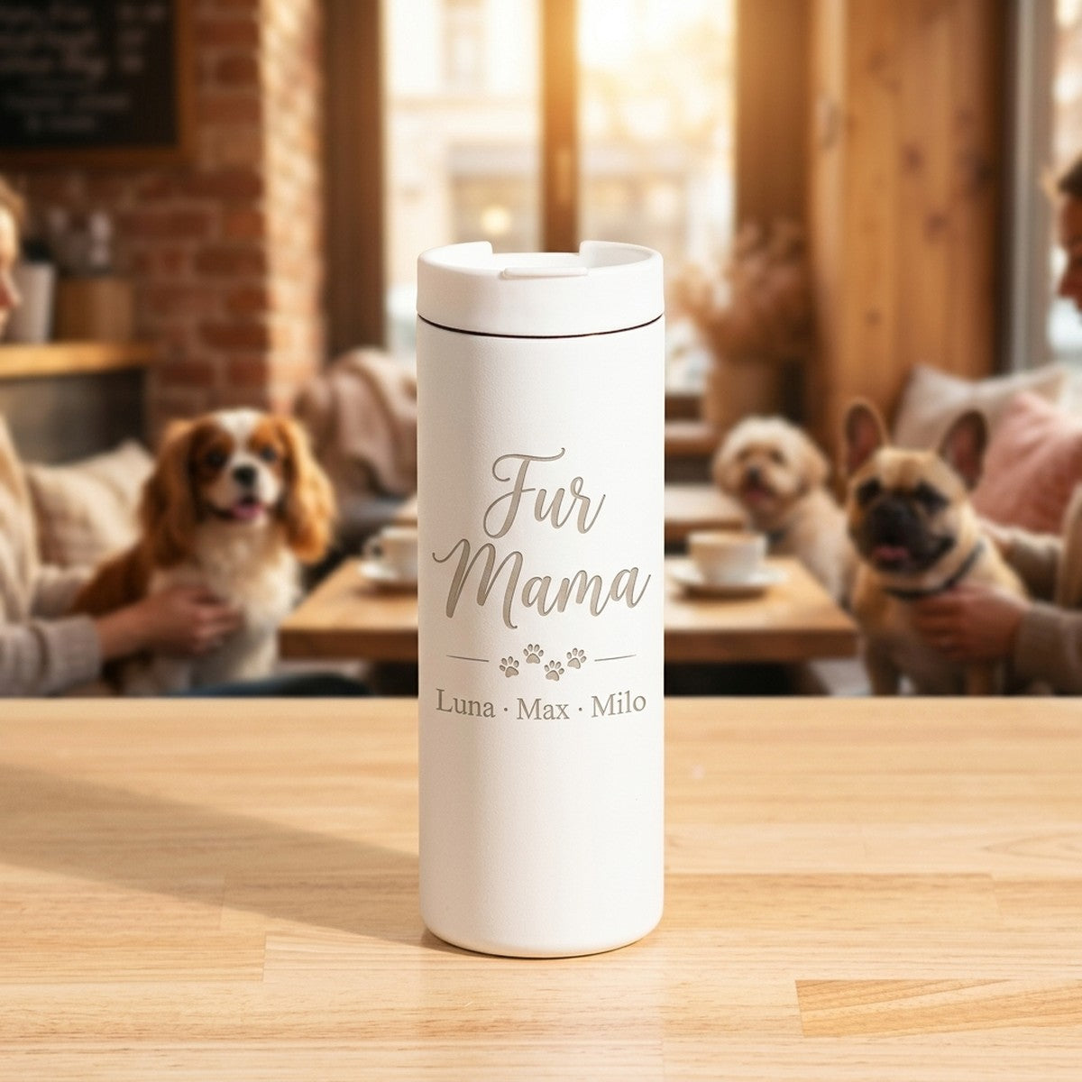 "Fur Mama" + Pet Names Engraved Grouse 16oz Tumbler — Snow