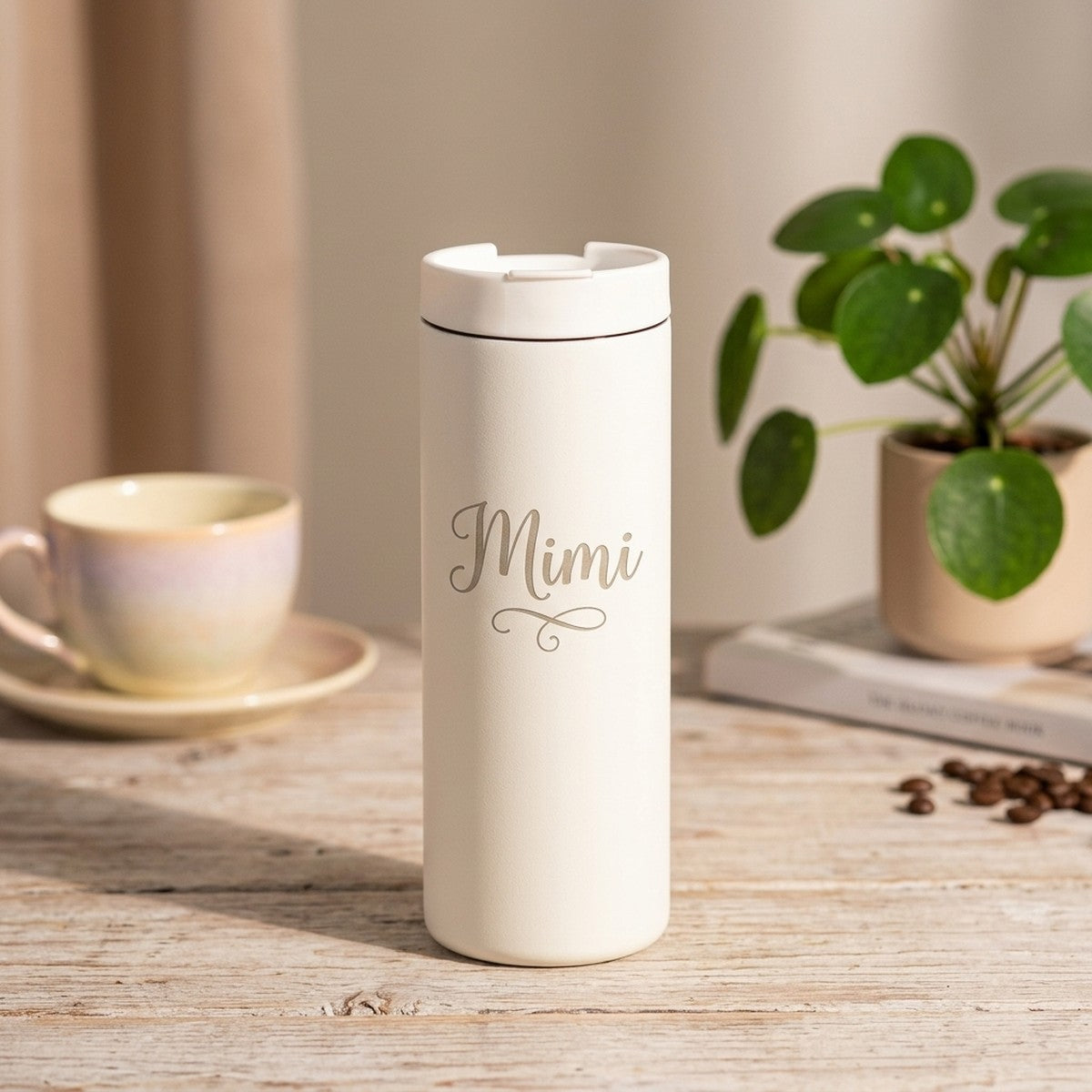 "Mimi" Script Engraved Grouse 16oz Coffee Tumbler — Snow
