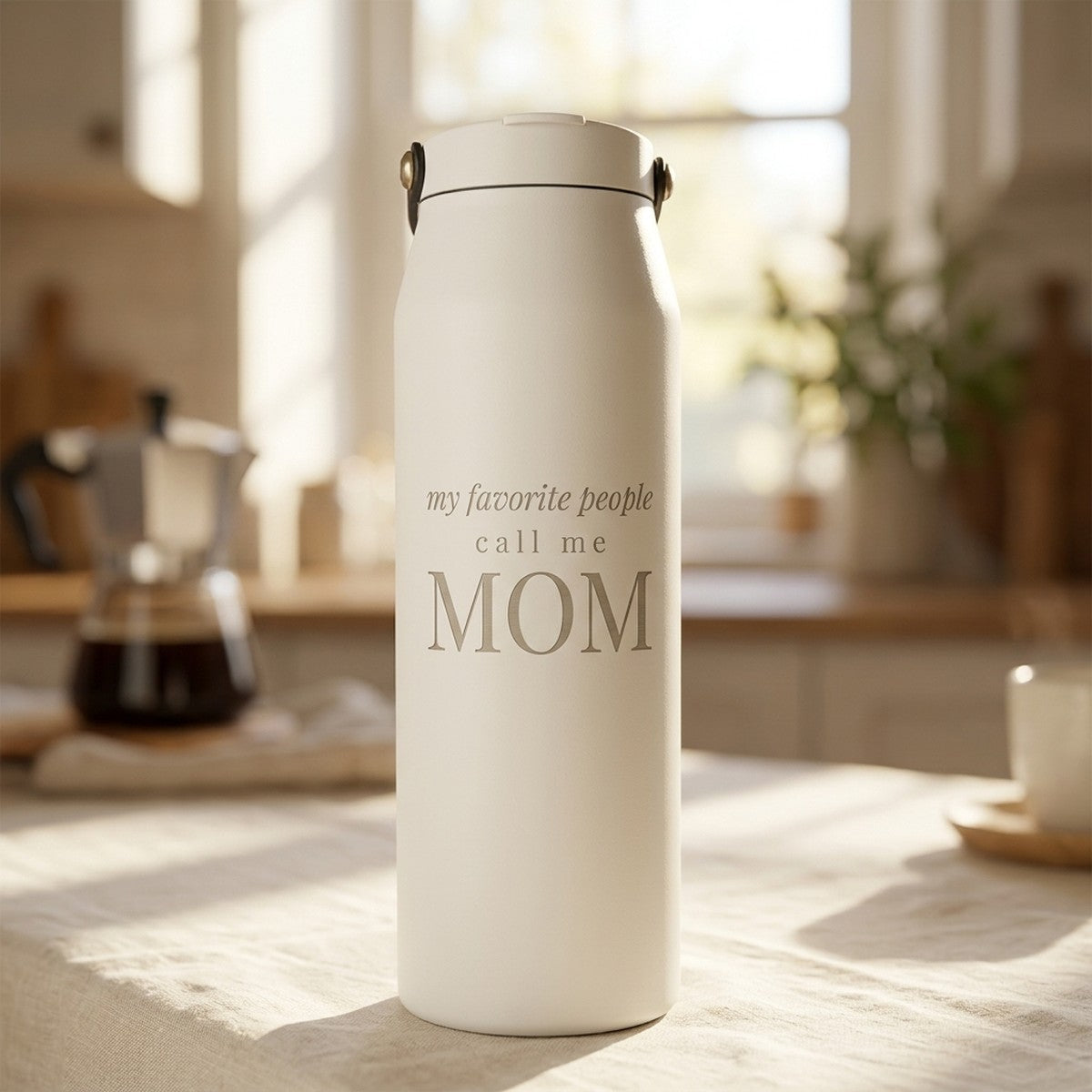 "My Favorite People Call Me Mom" Engraved Grouse 34oz Tumbler — Snow — personalized Mother's Day gift engraved in Calgary, Canada