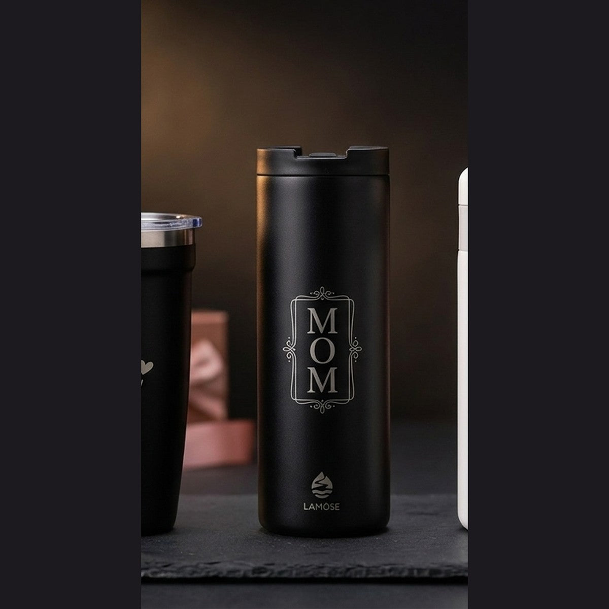 MOM Ornamental Frame Engraved Grouse 16oz Coffee Tumbler — personalized Mother's Day gift engraved in Calgary, Canada