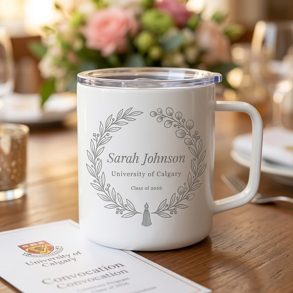 Personalized Graduate Name + School Hudson Ceramic 12oz Mug — Snow