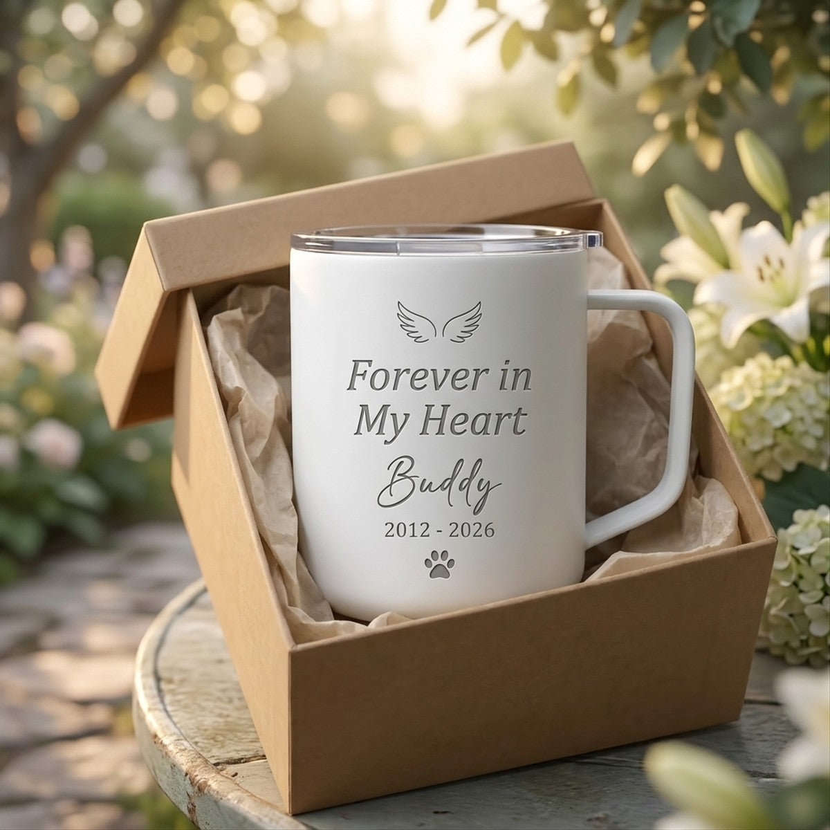 "Forever in My Heart" Pet Memorial Hudson Ceramic 12oz — Snow