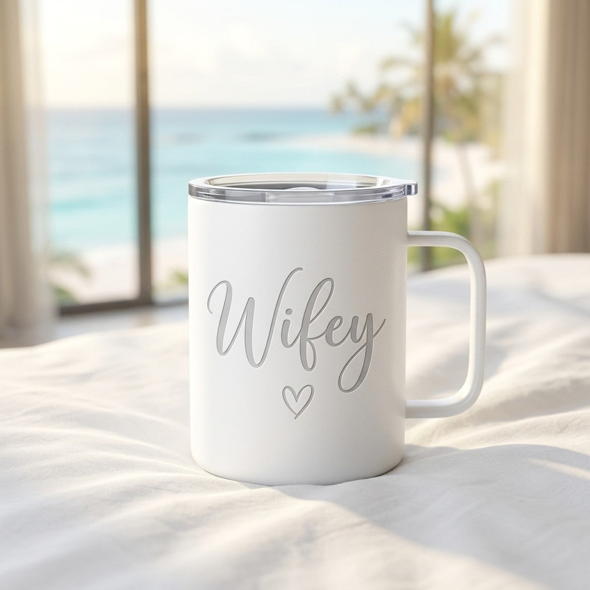 "Wifey" Modern Script Debossed Hudson Ceramic 12oz Mug — Snow
