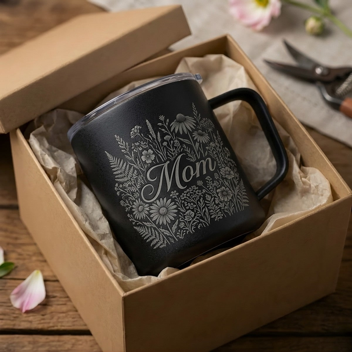 Wildflower Meadow "Mom" Debossed Hudson Ceramic 12oz Mug — Onyx