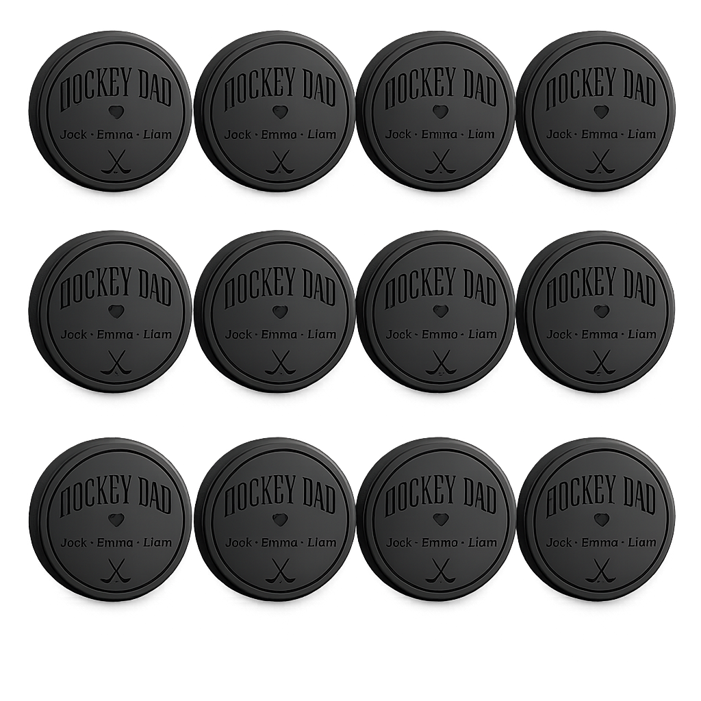"Hockey Dad" + Kids' Names Engraved Hockey Puck