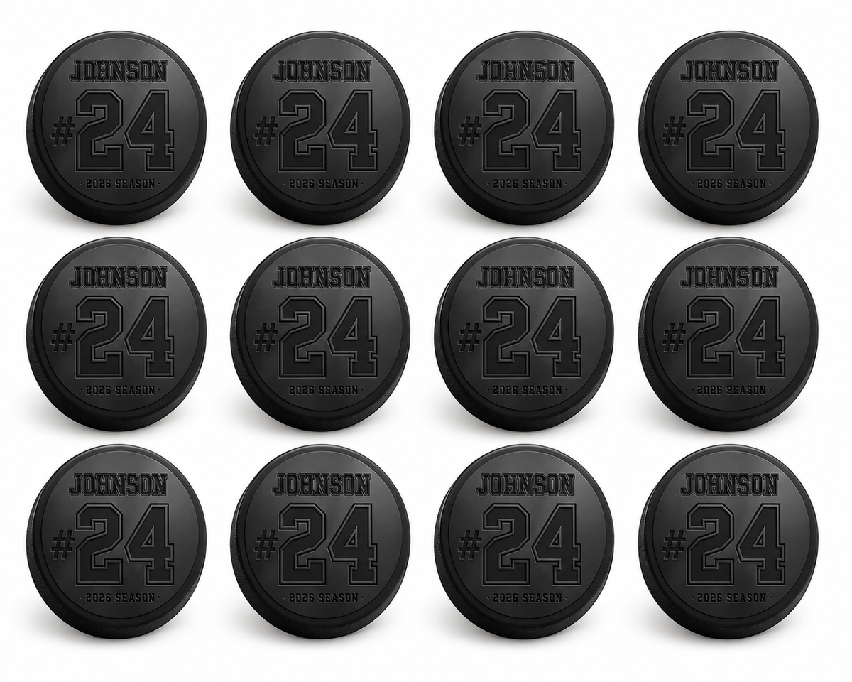Player Name + Jersey Number Engraved Hockey Puck — Custom