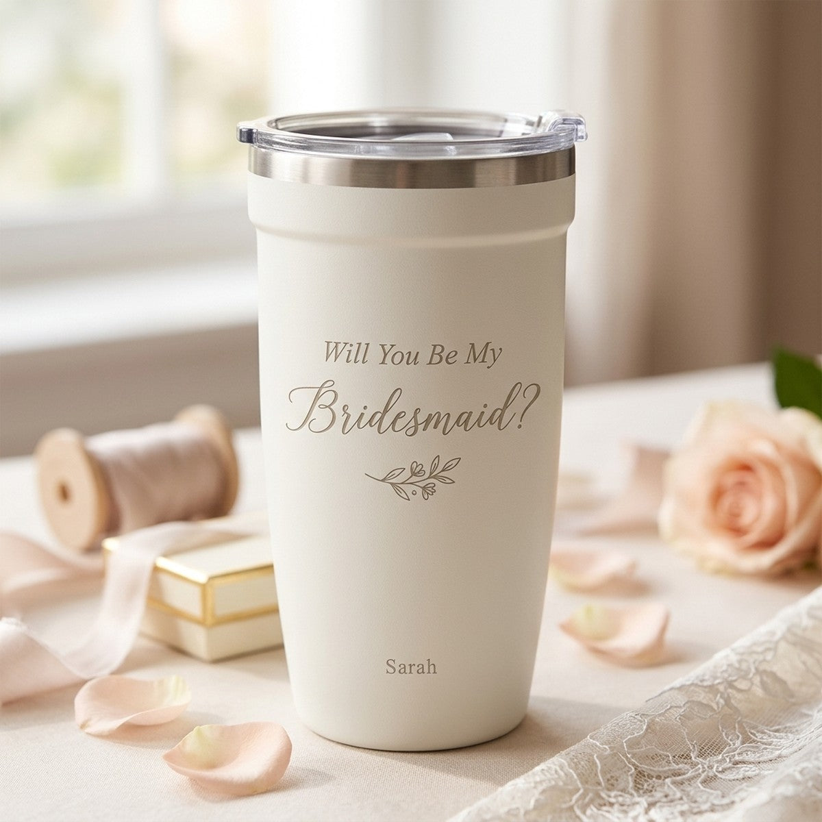 "Will You Be My Bridesmaid?" Engraved Peyto 16oz Tumbler — Snow