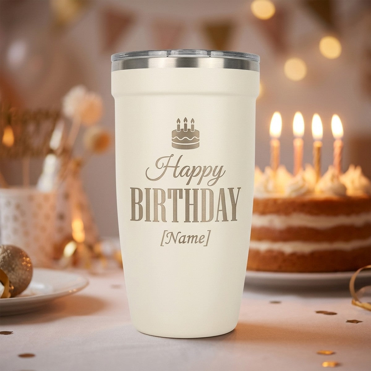"Happy Birthday" Personalized Peyto 16oz Tumbler — Snow