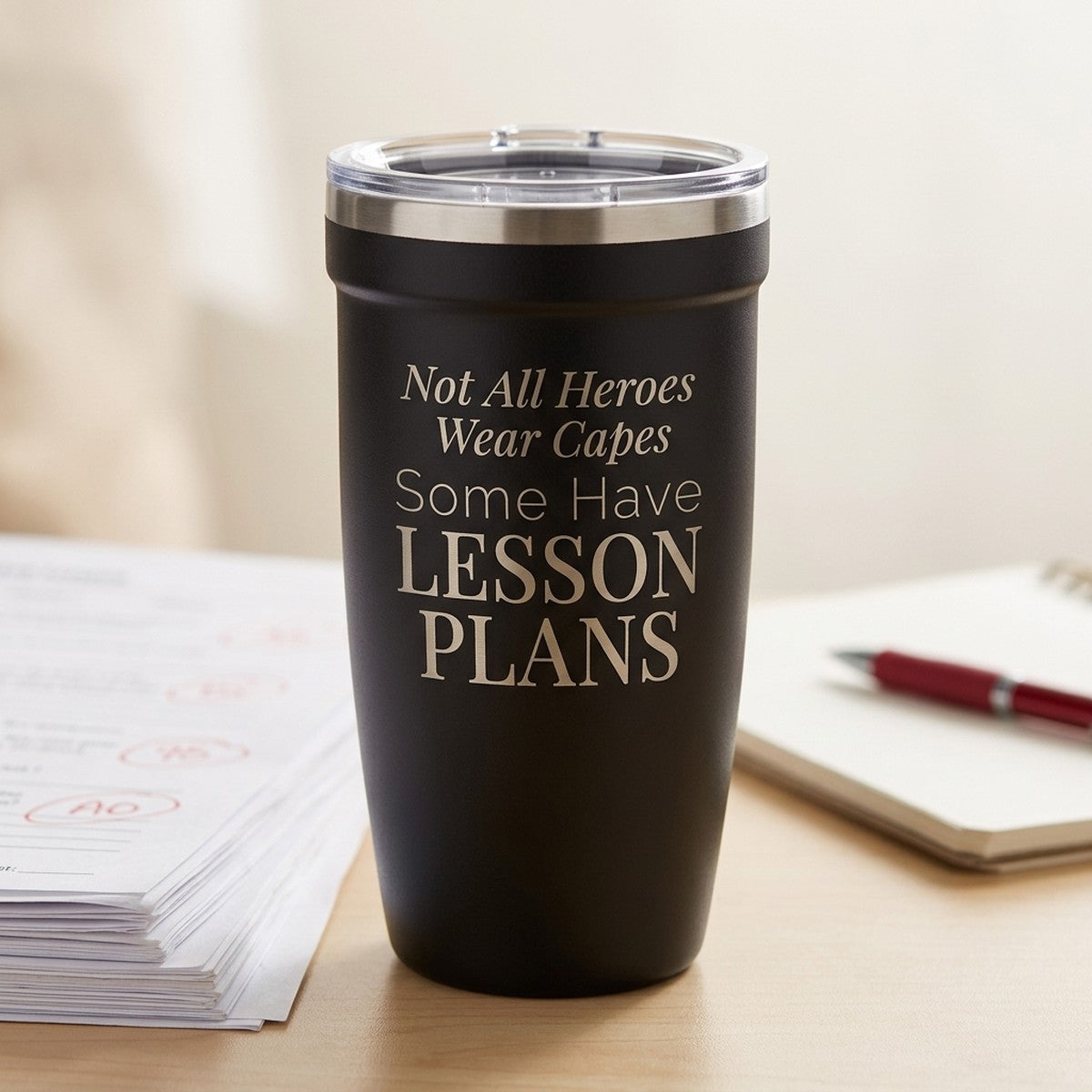 Not All Heroes Wear Capes Teacher Engraved Peyto 16Oz Tumbler Onyx — personalized teacher appreciation gift engraved in Calgary, Canada