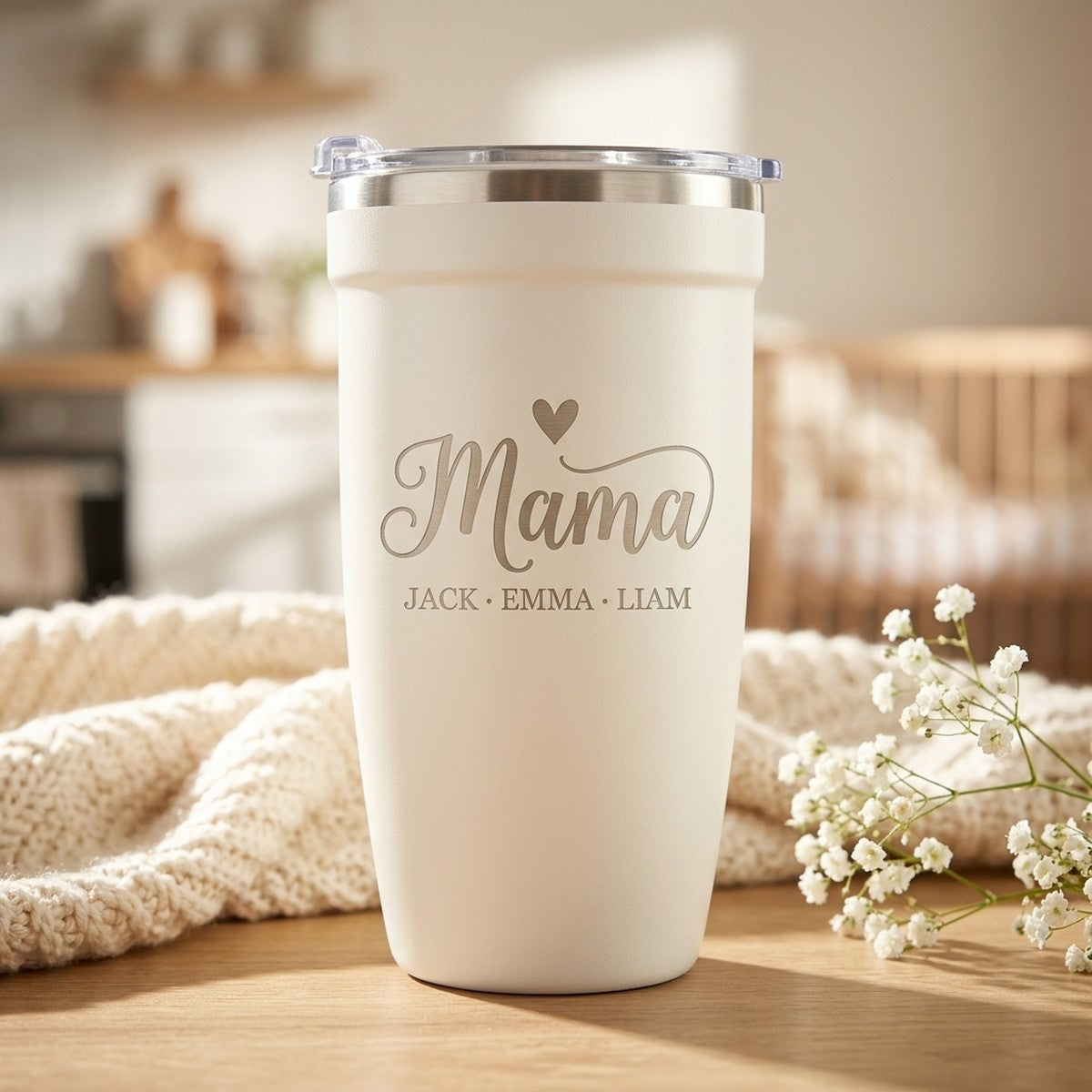 "Mama" + Kids' Names Engraved Peyto 16oz Tumbler — Snow — personalized Mother's Day gift engraved in Calgary, Canada