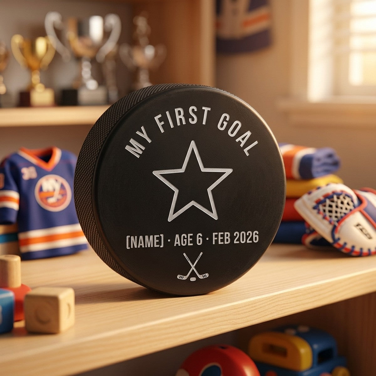 "My First Goal" Milestone Engraved Hockey Puck