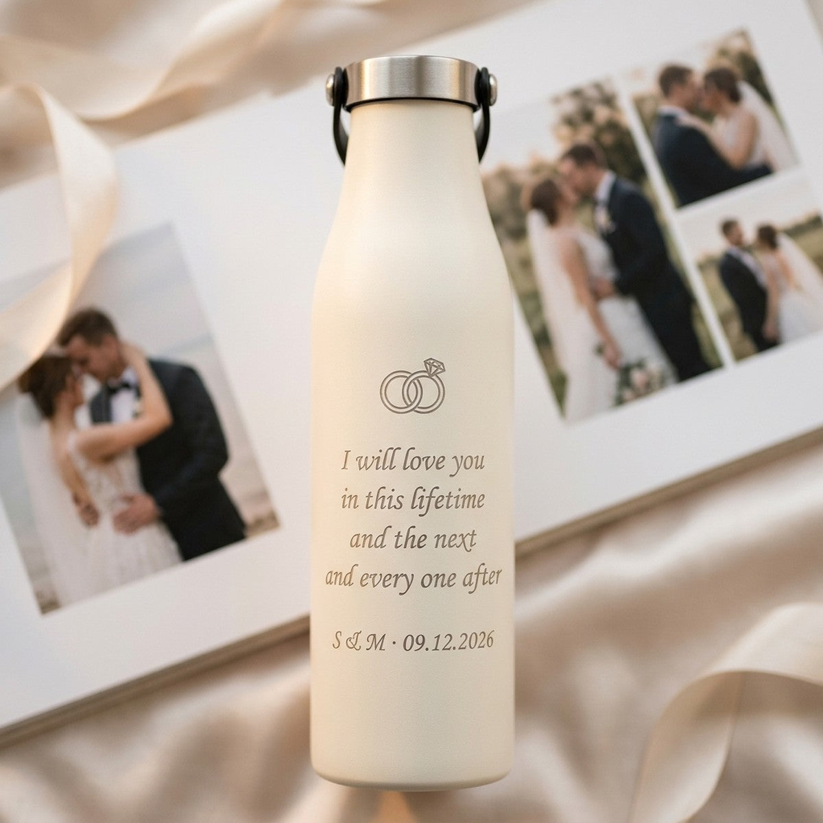 Custom Wedding Vows Engraved Robson 21oz Insulated Bottle — Snow