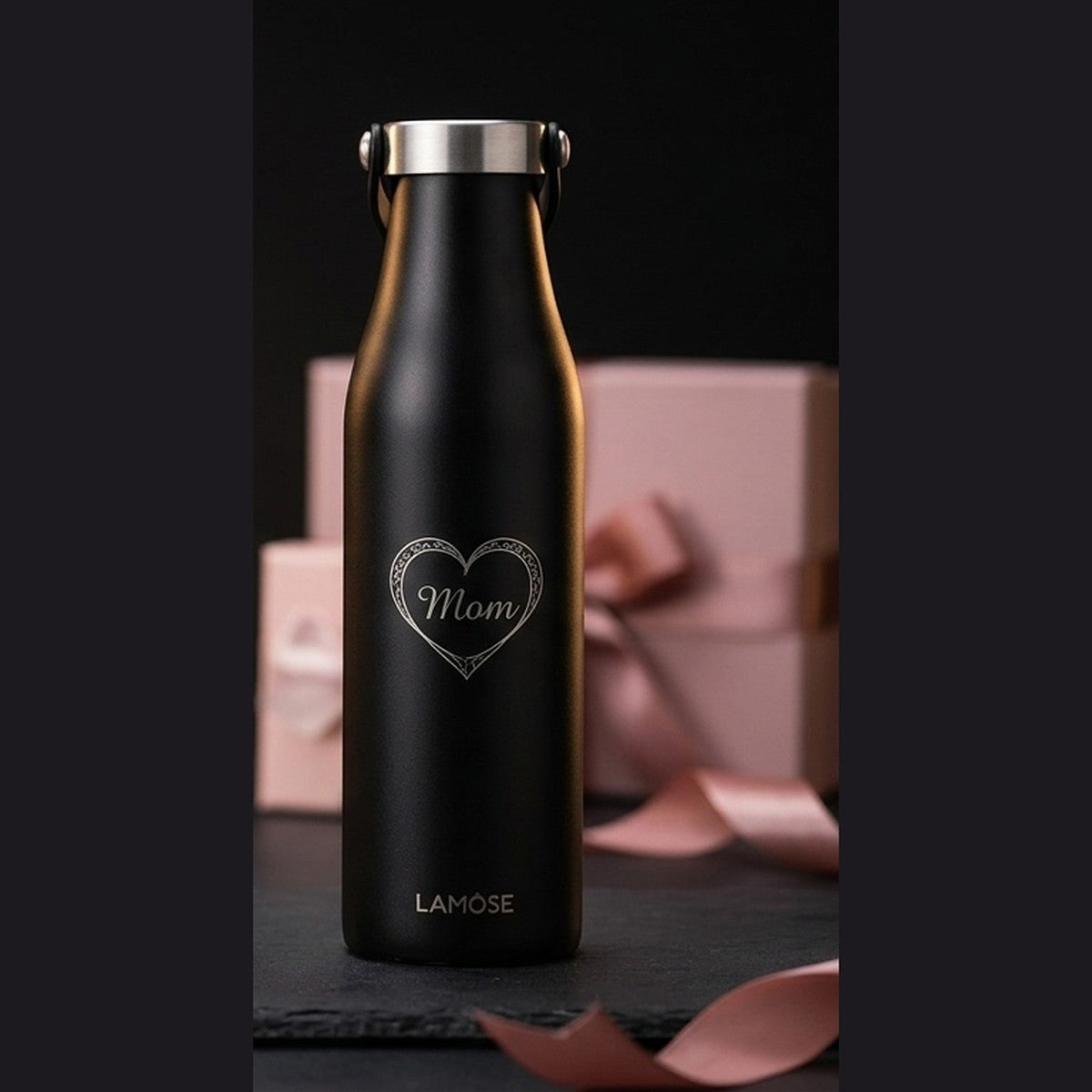 Heart & Mom Script Engraved Robson 21oz Insulated Bottle — personalized Mother's Day gift engraved in Calgary, Canada
