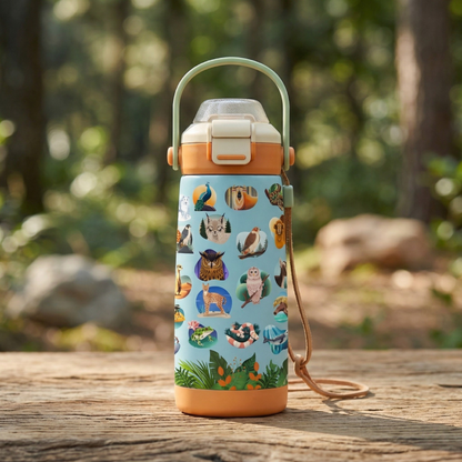 Goose 14 oz Zoo Theme insulated kids water bottle with colorful animal prints, stainless steel construction