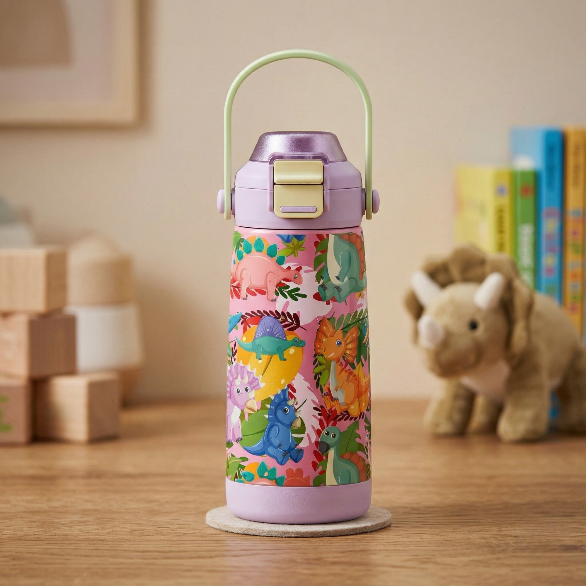 Goose 14 oz insulated kids water bottle with colorful zoo animal theme pattern, perfect for school and outdoor activities