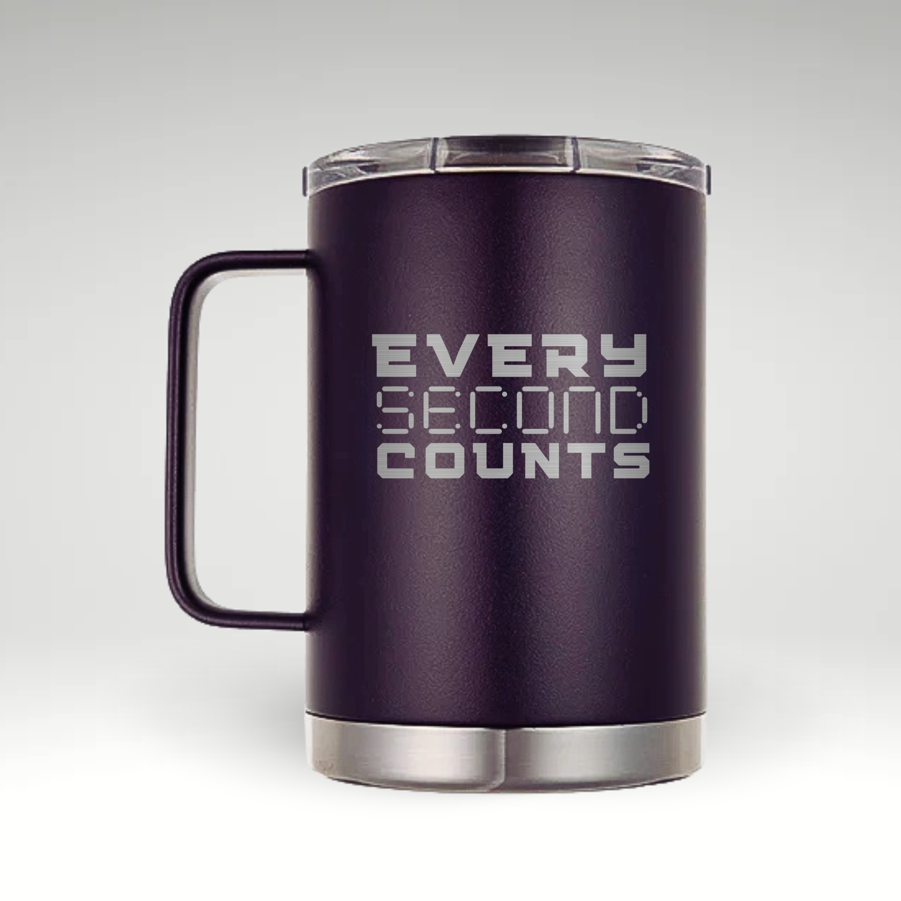 Every Second Counts Insulated Mug Blue insulated mug with bold white text EVERY SECOND COUNTS. #color_nova-purple