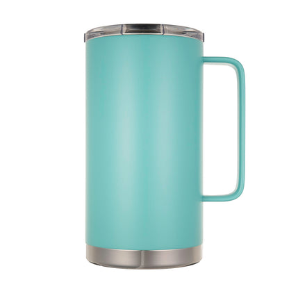 LAMOSE Hudson Pro Max 32 oz insulated turquoise stainless steel mug, right view, with a sturdy handle and clear slider lid.