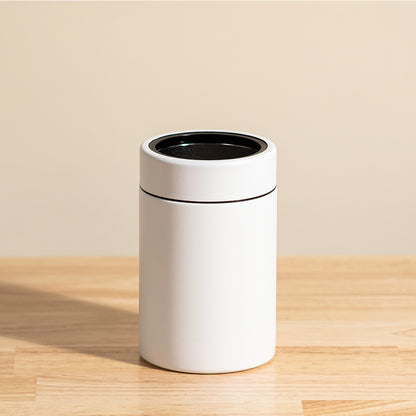 Logan 12 oz insulated tumbler shown from back view in snow white color with minimalist design