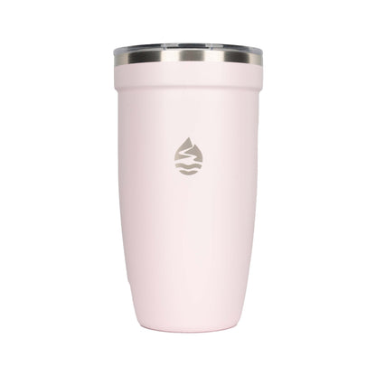 LAMOSE Peyto 16 oz baby pink insulated stainless steel tumbler, front view, with clear lid, stainless steel rim, and logo.