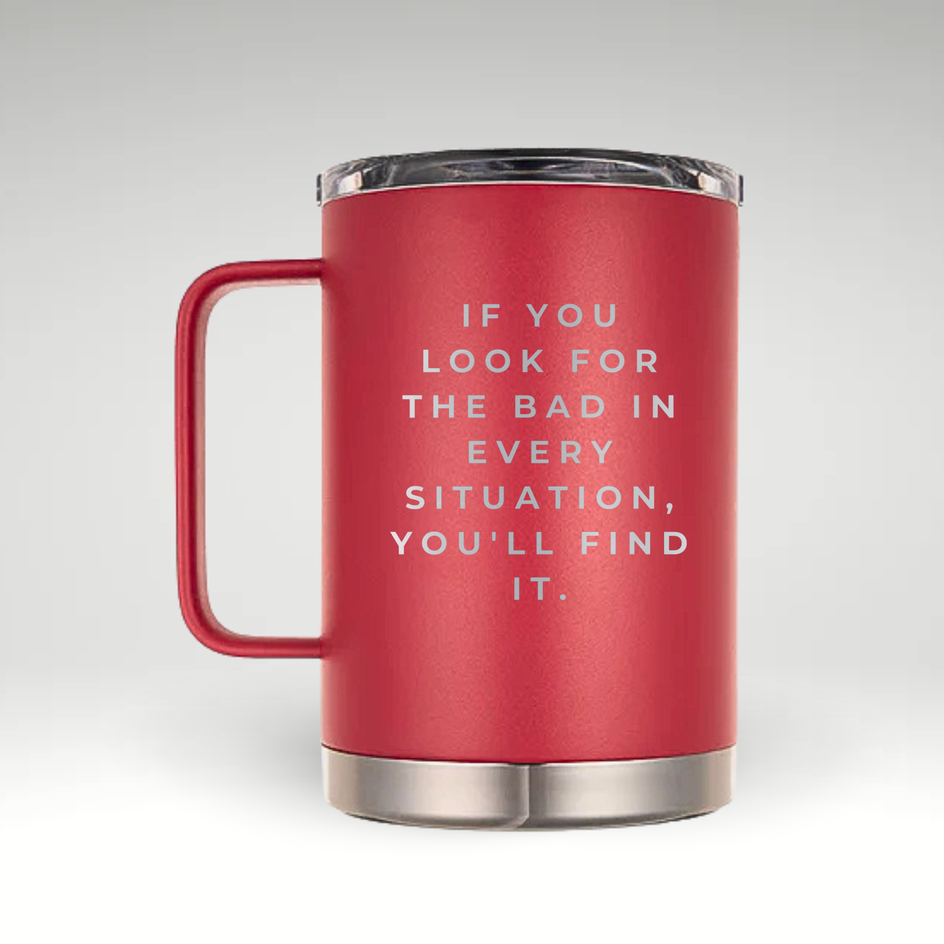 Inspire Every Sip with Positivity Insulated mug with inspirational quote on a light background #color_viva-magenta