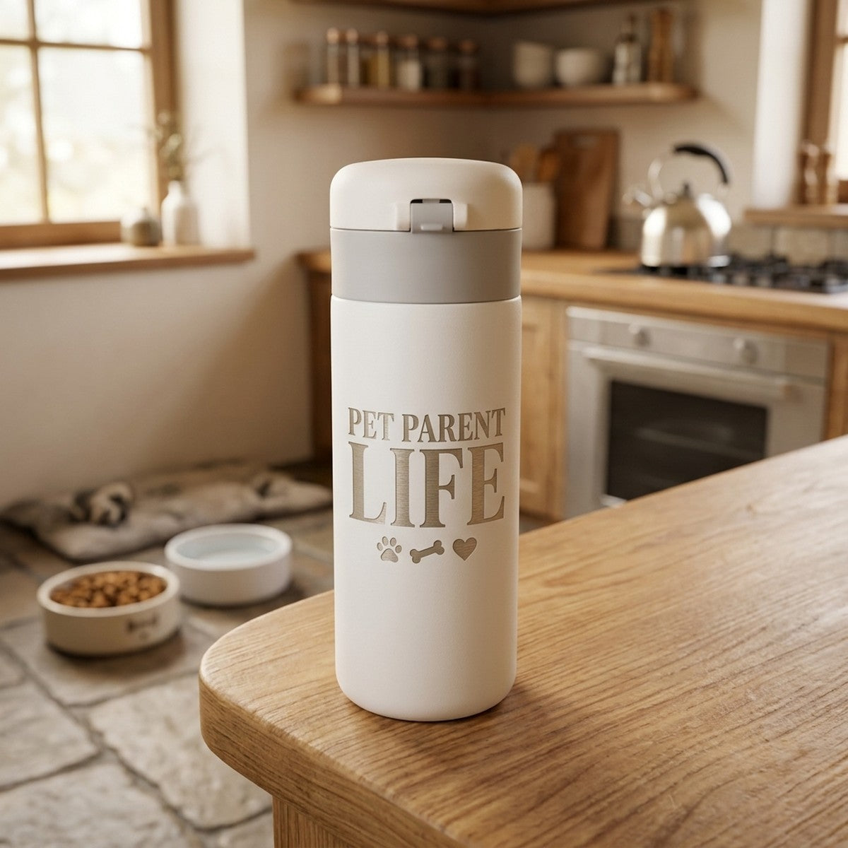"Pet Parent Life" Engraved Emerald 12oz Travel Mug — Snow
