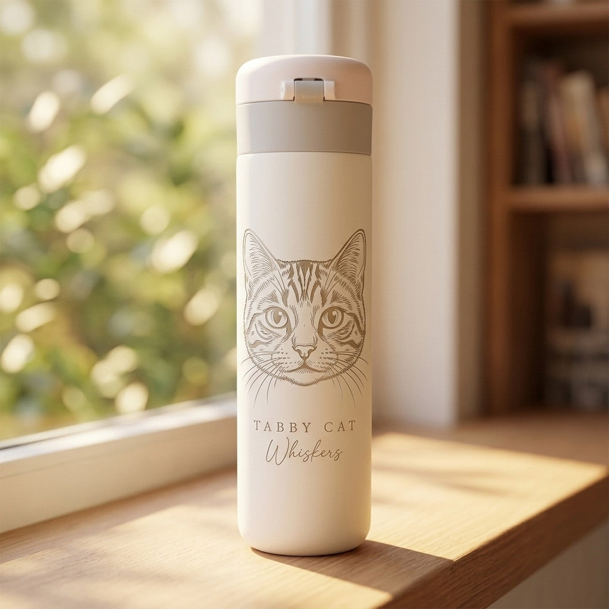 Tabby Cat Line Art Engraved Emerald 16oz Tumbler — Snow