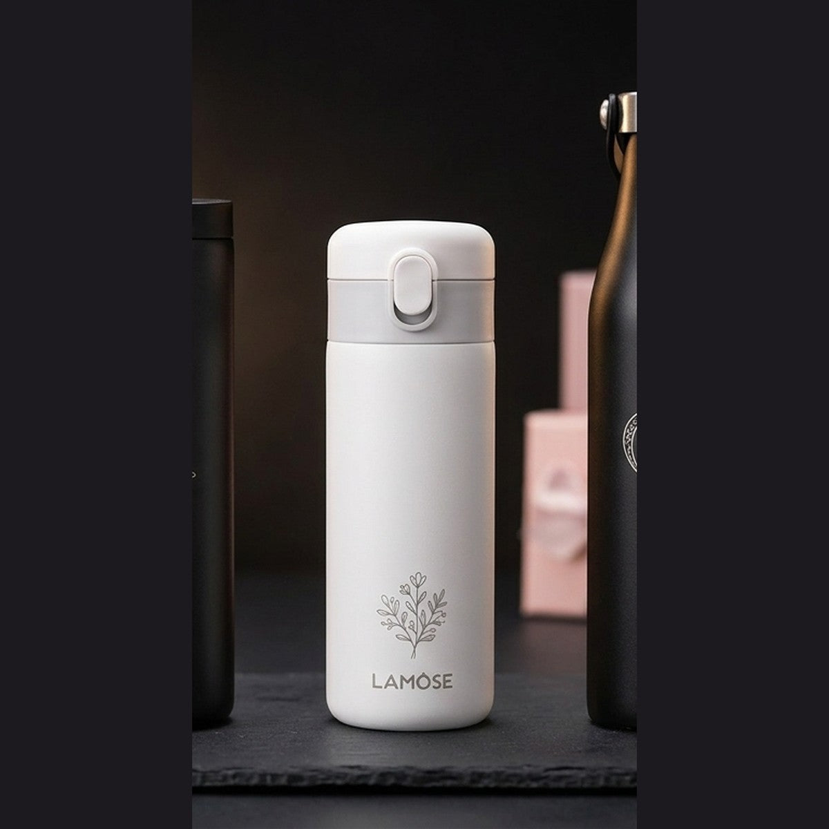 Floral Sprig Engraved Emerald 12oz Insulated Travel Mug — personalized Mother's Day gift engraved in Calgary, Canada