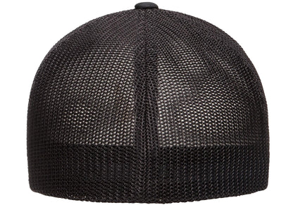 Black Flexfit 6511 trucker mesh cap, stretch-fit mesh back