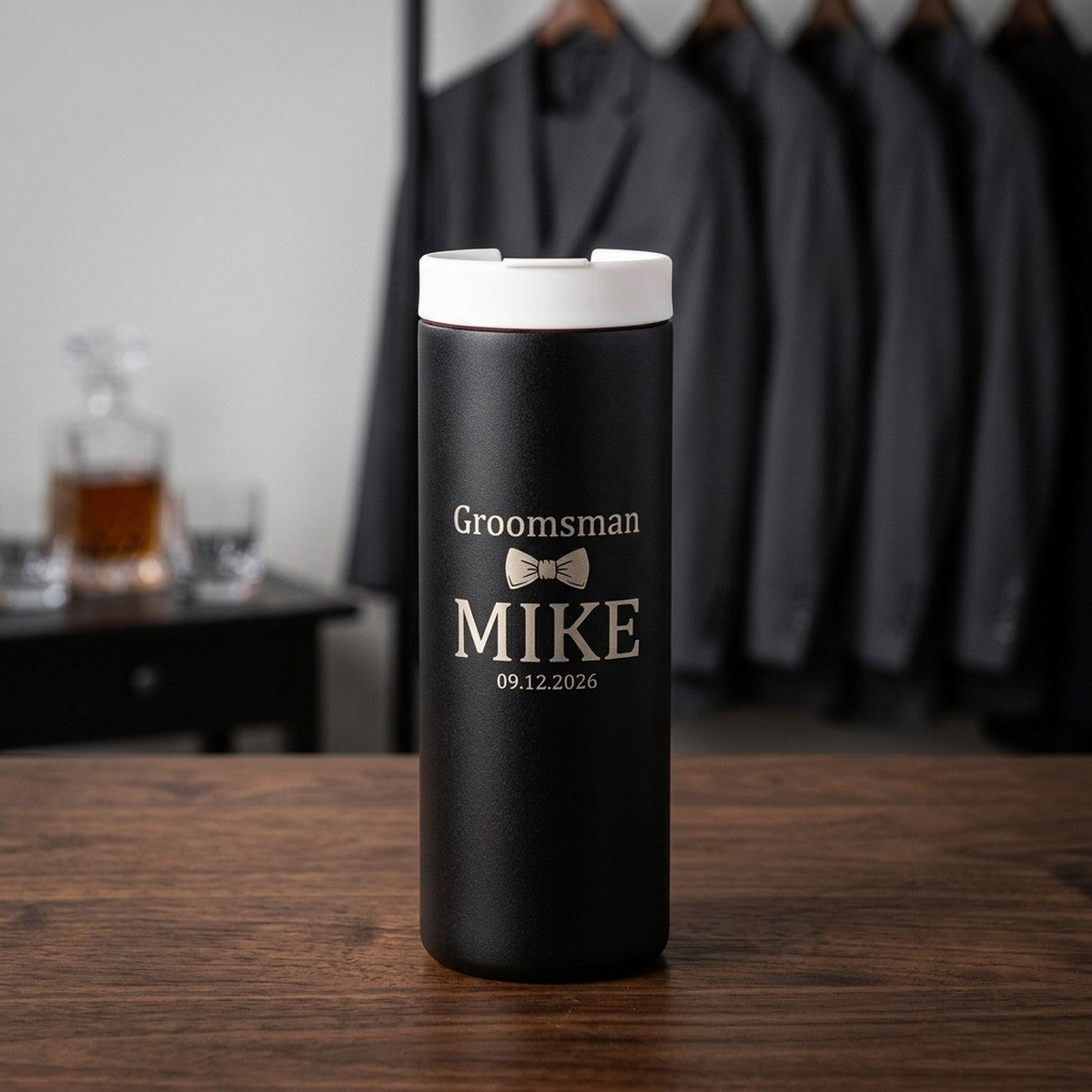 Personalized "Groomsman" Engraved Grouse 16oz Coffee Tumbler — Onyx