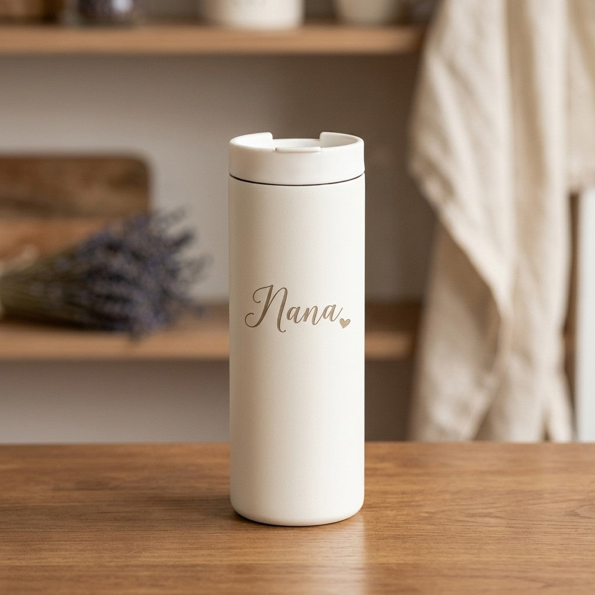 "Nana" Script Engraved Grouse 16oz Coffee Tumbler — Snow — personalized Mother's Day gift engraved in Calgary, Canada
