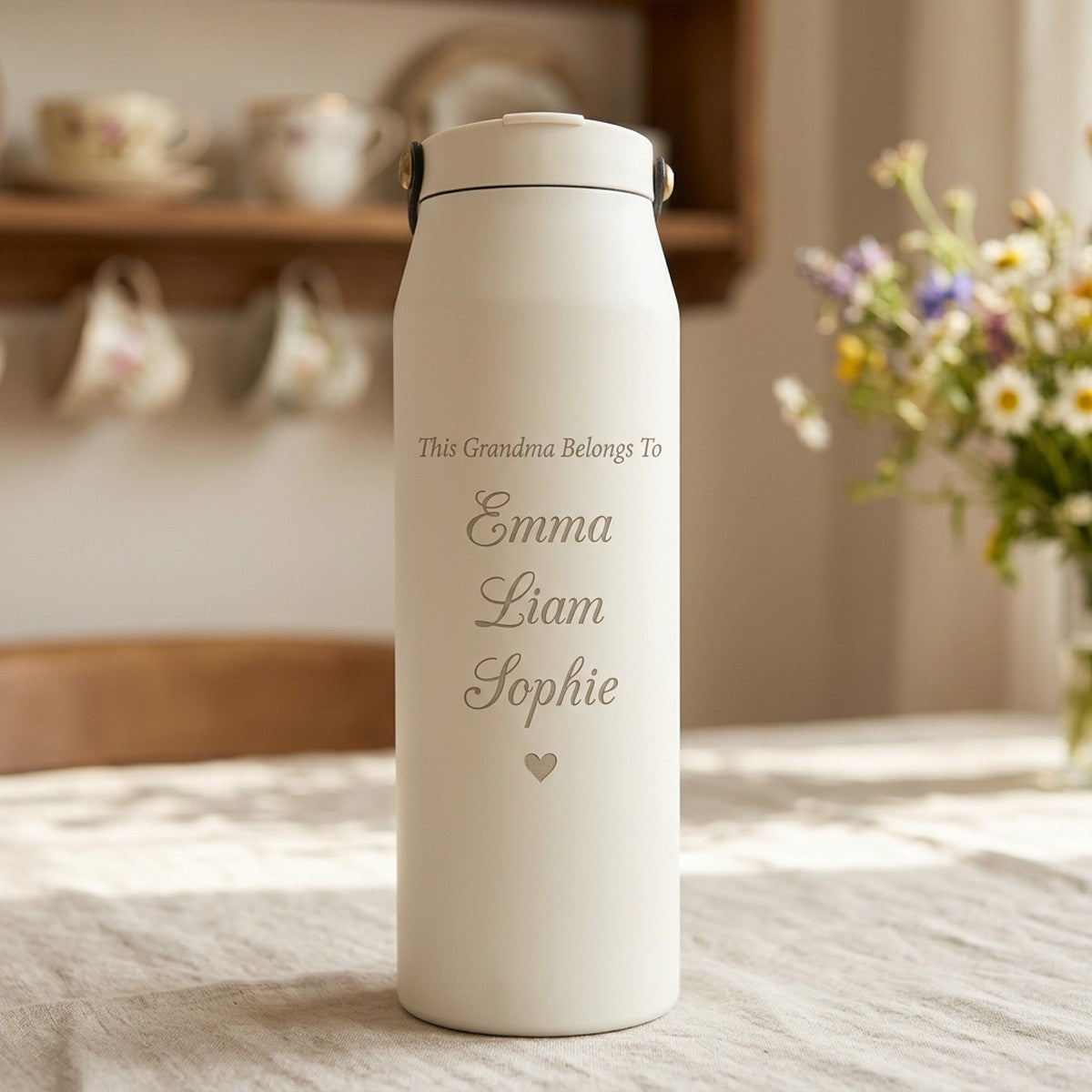 "This Grandma Belongs To..." Personalized Grouse 34oz Tumbler — Snow — personalized Mother's Day gift engraved in Calgary, Canada
