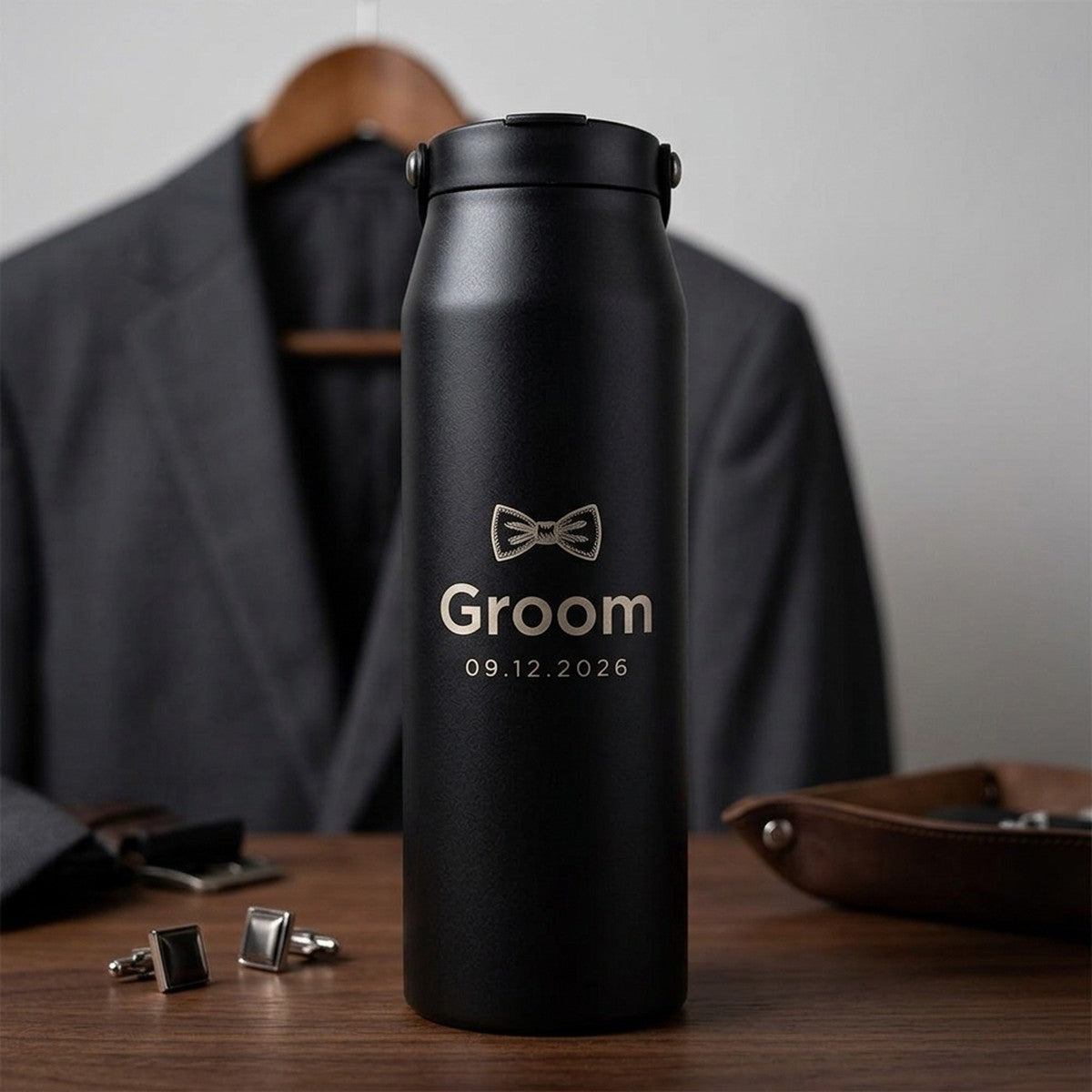"Groom" Bold Engraved Grouse 34oz Insulated Tumbler — Onyx
