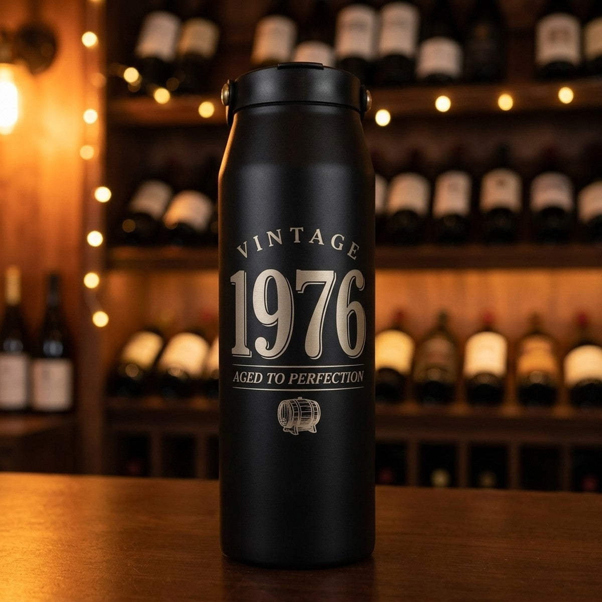 "Vintage [Year] Aged to Perfection" Engraved Grouse 34oz — Onyx