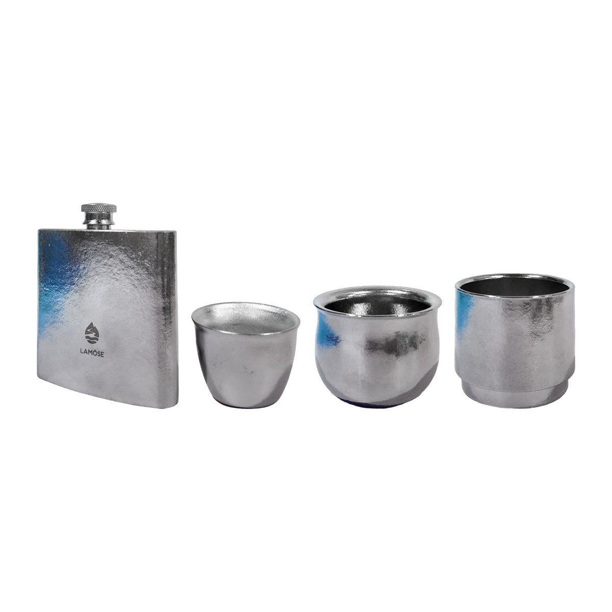 Halifax titanium flask with the Great Rivers set of three titanium cups