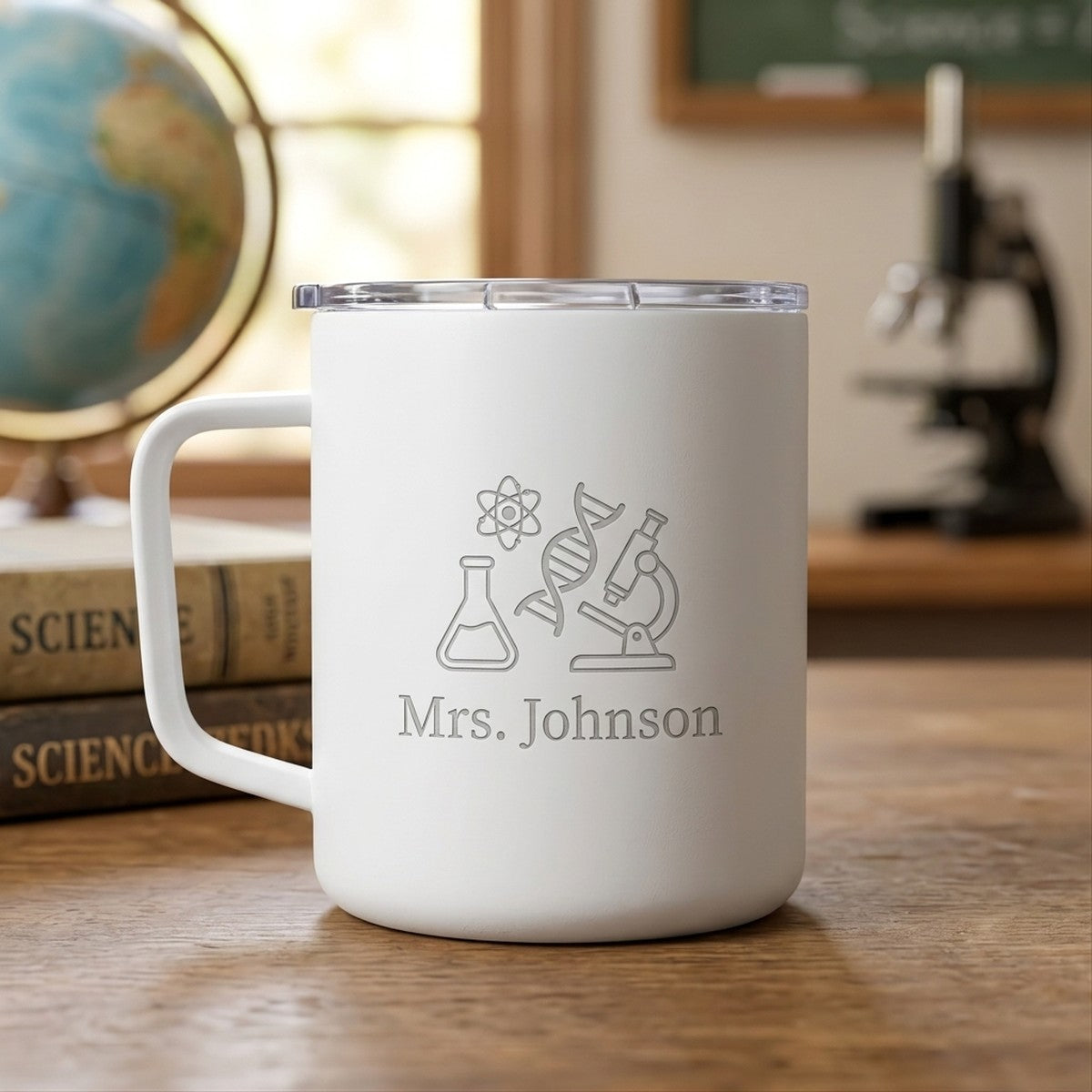 Science Teacher Personalized Hudson Ceramic 12Oz Mug Snow — personalized teacher appreciation gift engraved in Calgary, Canada