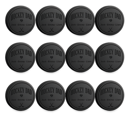 "Hockey Dad" + Kids' Names Engraved Hockey Puck