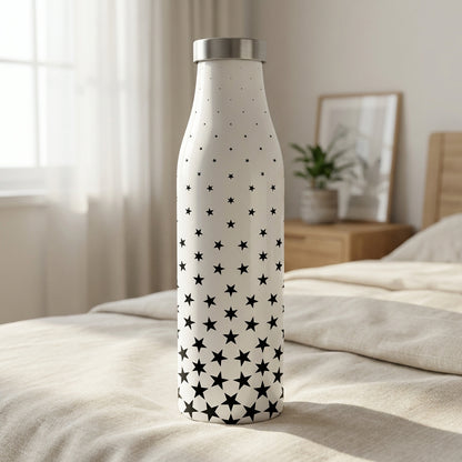 White LAMOSE Robson 21 oz bottle featuring a black star pattern fading from dense at the bottom to sparse at the top with a stainless steel cap