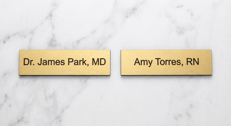 TroLase Metallic name tag close-up