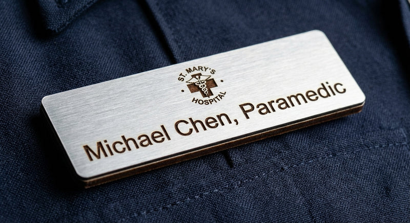Name tag close-up detail