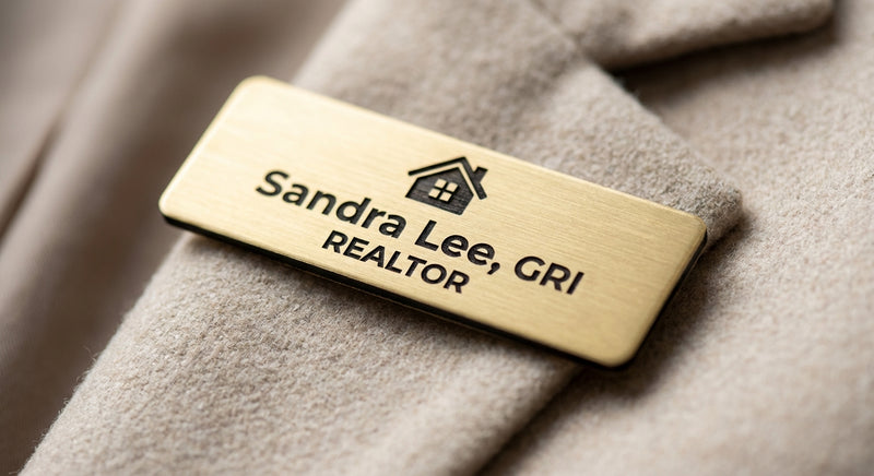 Name tag close-up detail