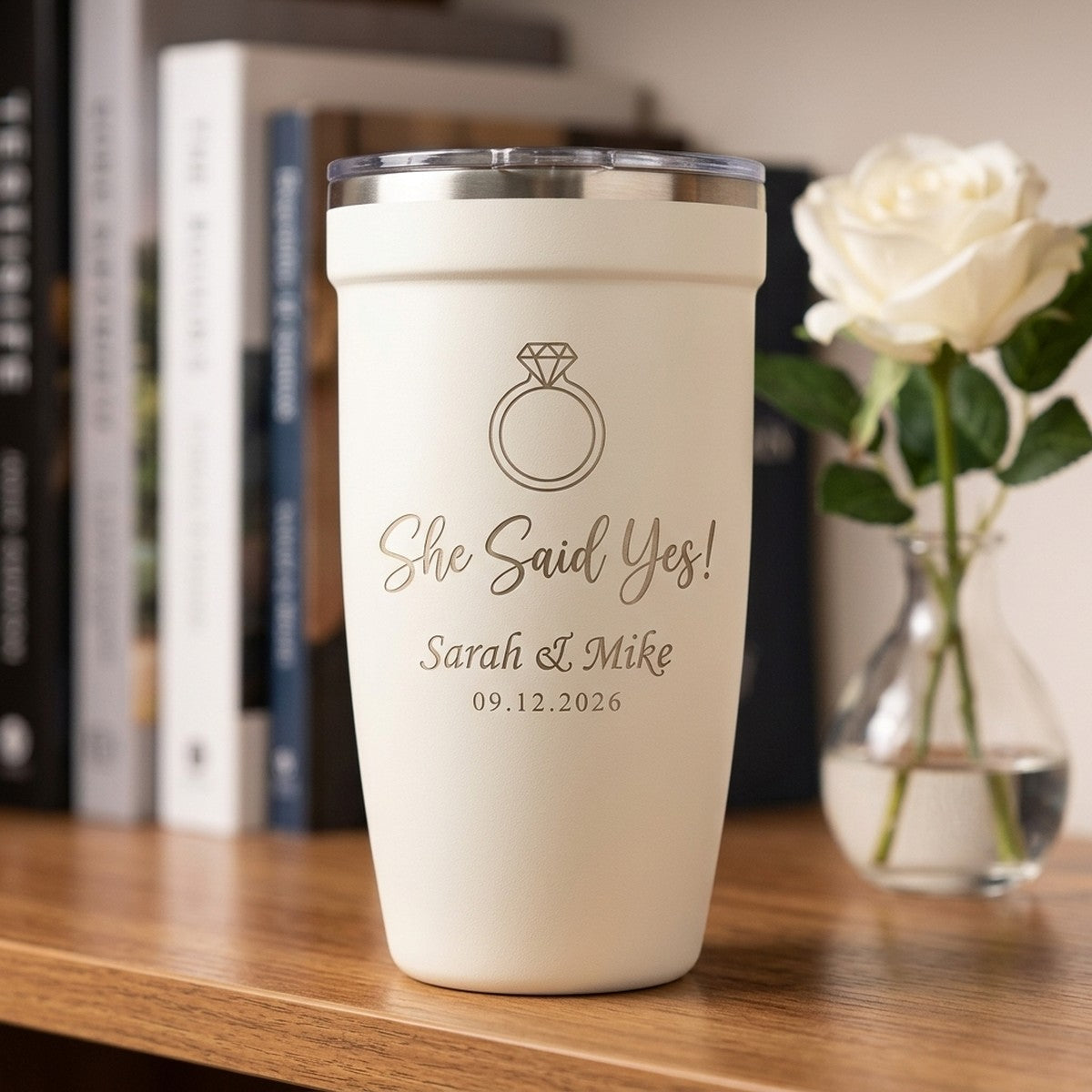"She Said Yes!" Engagement Engraved Peyto 16oz Tumbler — Snow