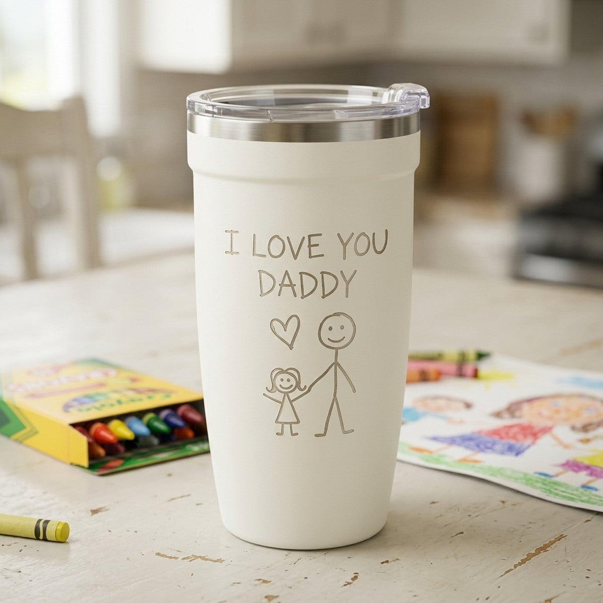 Kids' Handwriting "I Love You Daddy" Engraved Peyto 16oz Tumbler — Snow