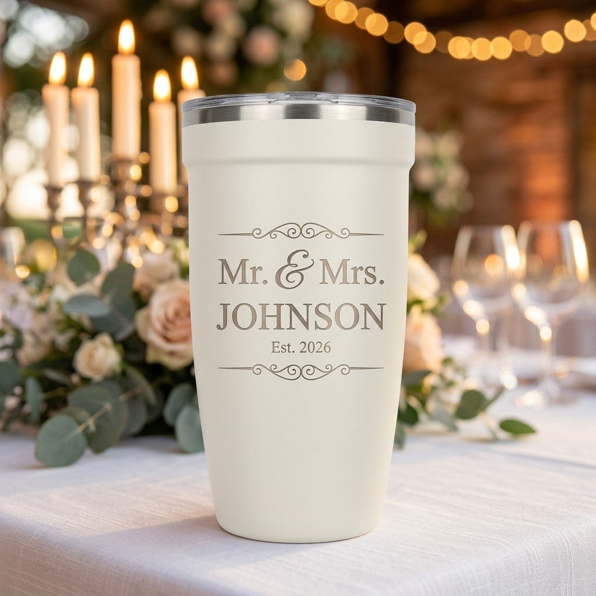 "Mr. & Mrs. Est. 2026" Personalized Peyto 16oz Tumbler — Snow